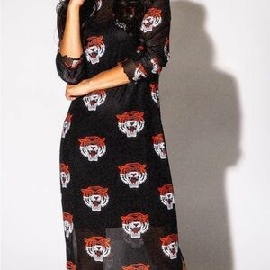 Dressed In LALA - Mad About You Long Sleeve Mesh Dress in Tigress - Large